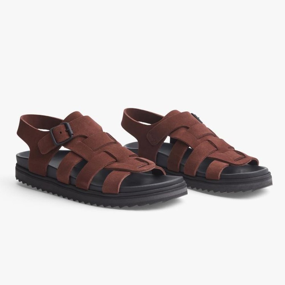 James Perse Made in Italy Suede Lattice Strap Sandals Muscat Brown Size 10 NEW